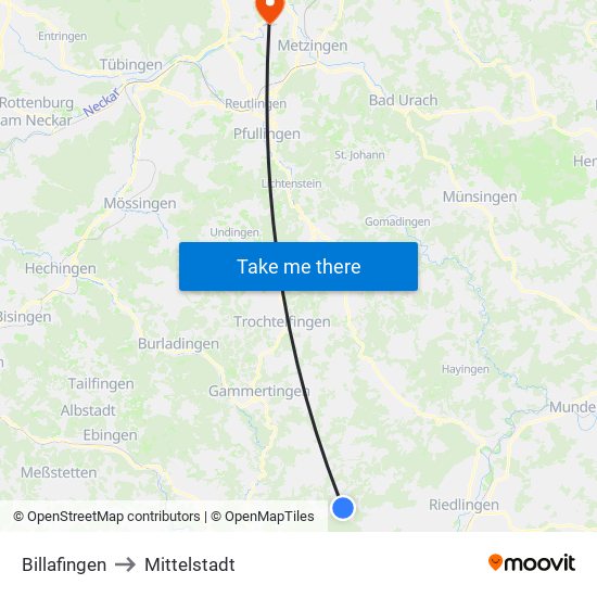 Billafingen to Mittelstadt map