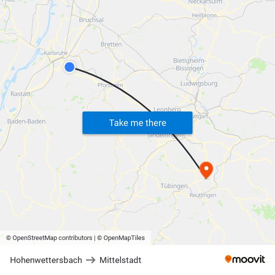 Hohenwettersbach to Mittelstadt map