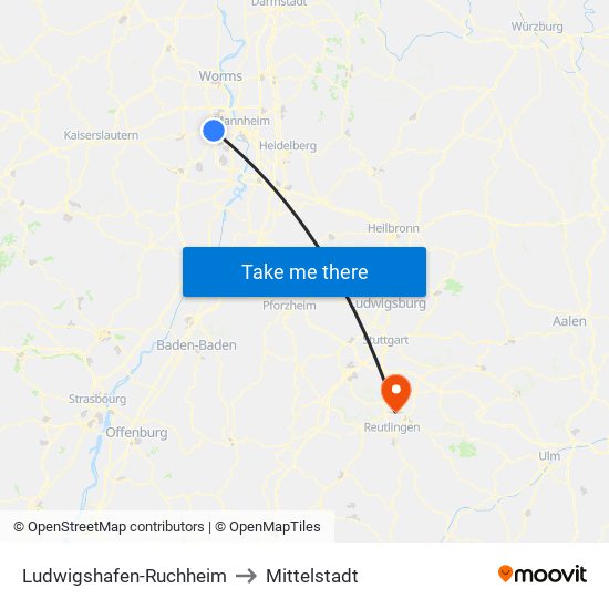 Ludwigshafen-Ruchheim to Mittelstadt map