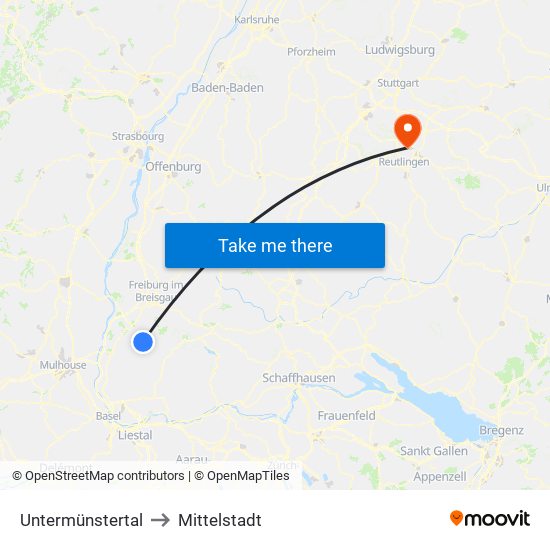 Untermünstertal to Mittelstadt map