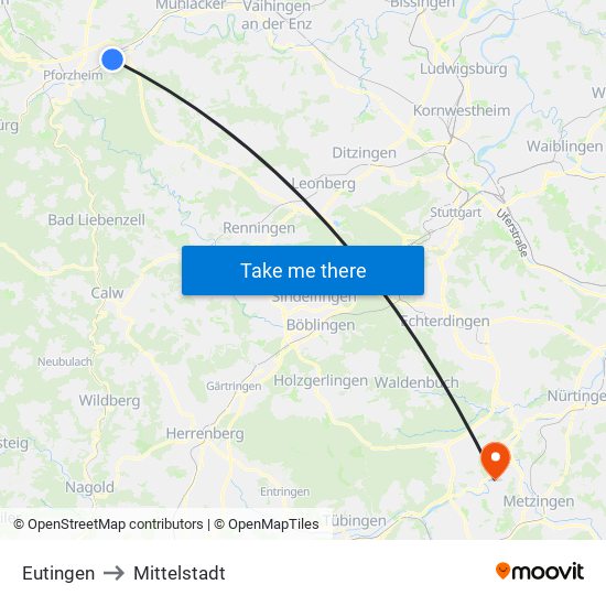 Eutingen to Mittelstadt map