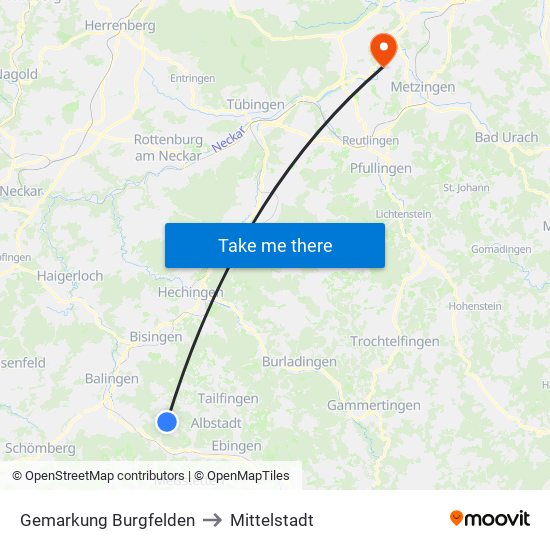 Gemarkung Burgfelden to Mittelstadt map