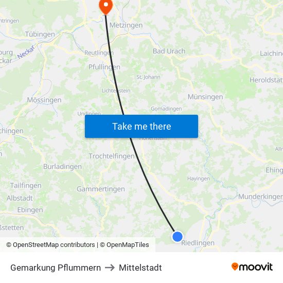 Gemarkung Pflummern to Mittelstadt map