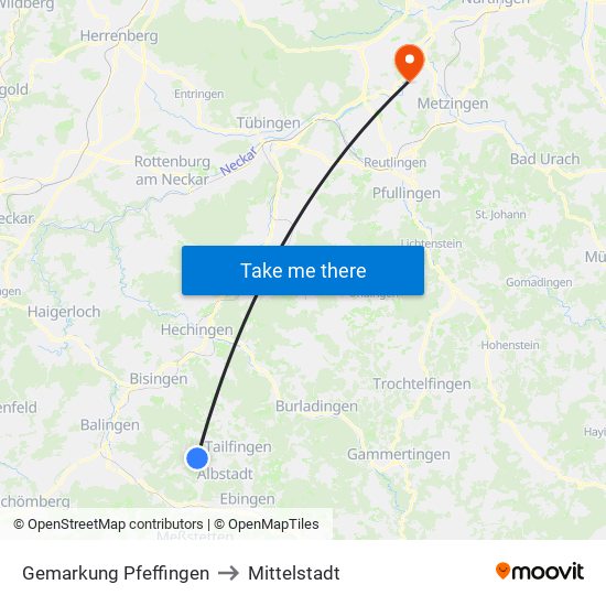 Gemarkung Pfeffingen to Mittelstadt map