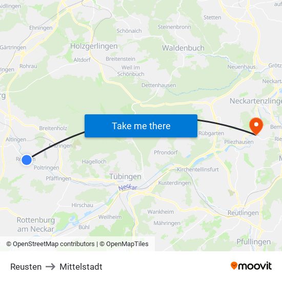 Reusten to Mittelstadt map