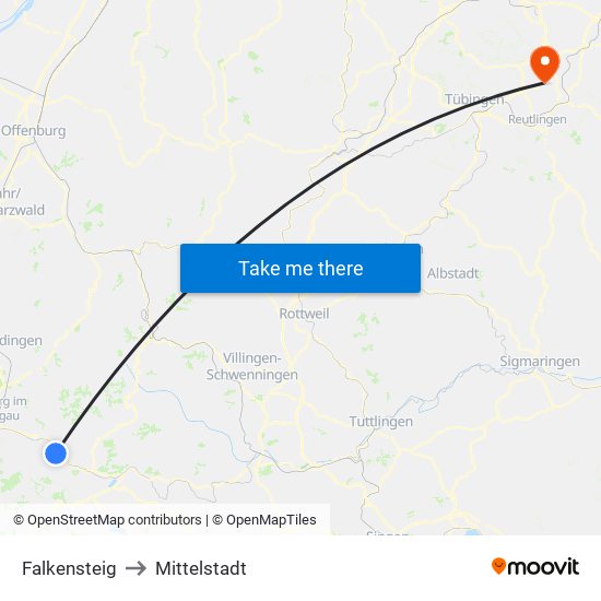 Falkensteig to Mittelstadt map