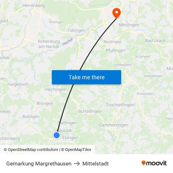 Gemarkung Margrethausen to Mittelstadt map