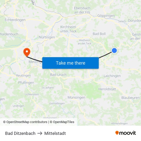 Bad Ditzenbach to Mittelstadt map