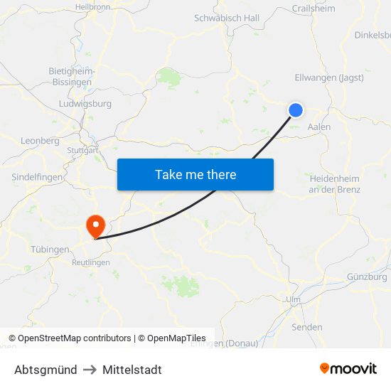 Abtsgmünd to Mittelstadt map