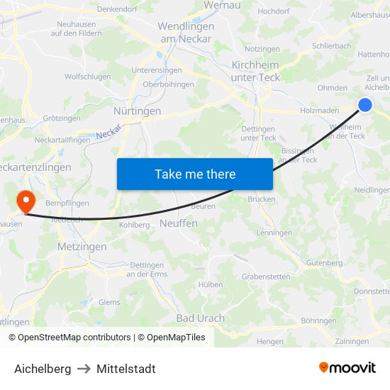 Aichelberg to Mittelstadt map