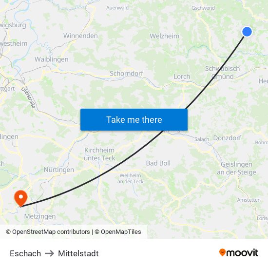 Eschach to Mittelstadt map