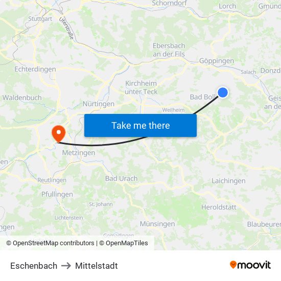 Eschenbach to Mittelstadt map