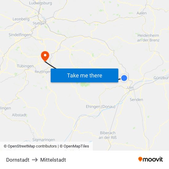 Dornstadt to Mittelstadt map