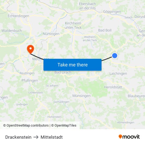 Drackenstein to Mittelstadt map