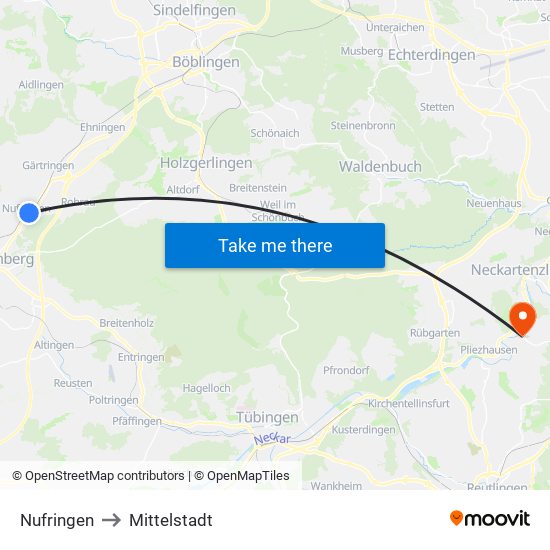 Nufringen to Mittelstadt map
