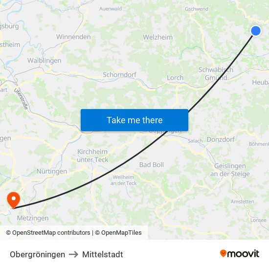 Obergröningen to Mittelstadt map