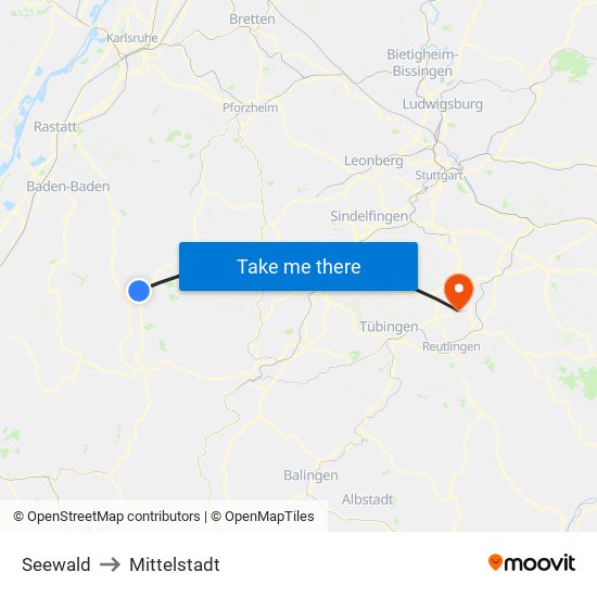 Seewald to Mittelstadt map