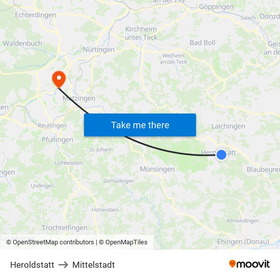 Heroldstatt to Mittelstadt map