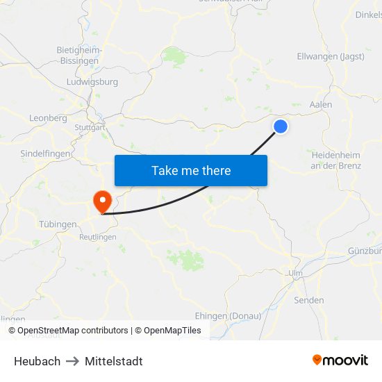 Heubach to Mittelstadt map