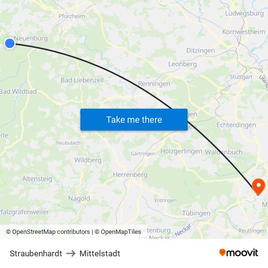 Straubenhardt to Mittelstadt map
