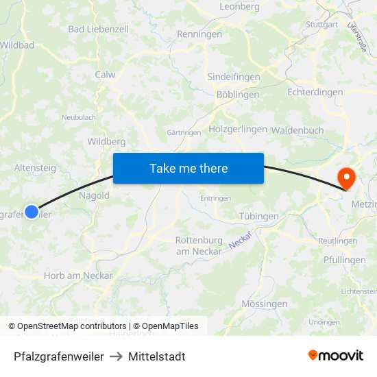 Pfalzgrafenweiler to Mittelstadt map