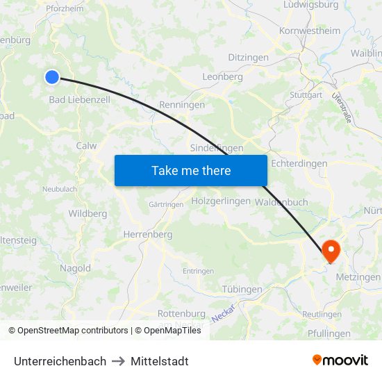 Unterreichenbach to Mittelstadt map