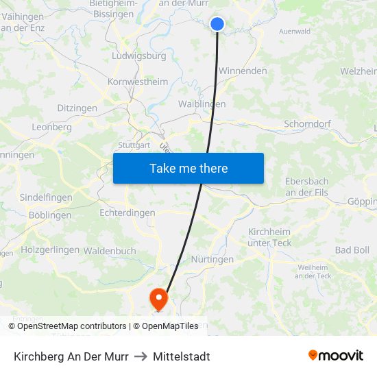 Kirchberg An Der Murr to Mittelstadt map