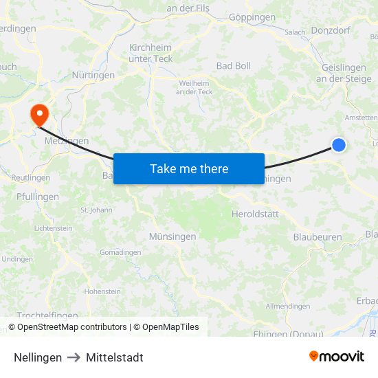 Nellingen to Mittelstadt map