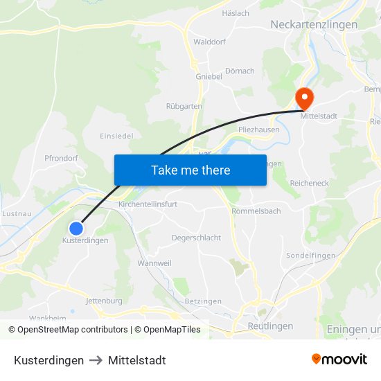 Kusterdingen to Mittelstadt map