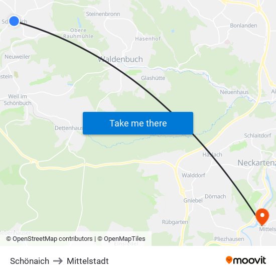 Schönaich to Mittelstadt map