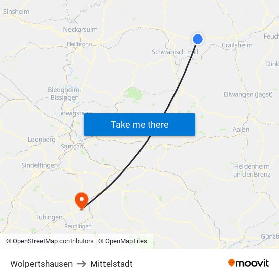 Wolpertshausen to Mittelstadt map