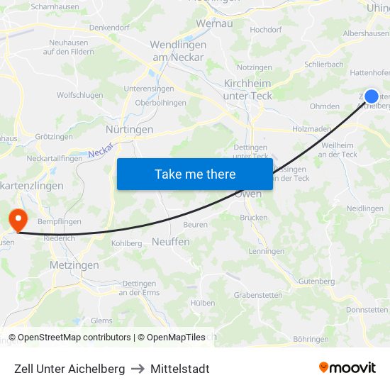 Zell Unter Aichelberg to Mittelstadt map