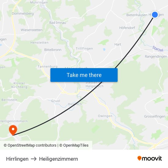 Hirrlingen to Heiligenzimmern map