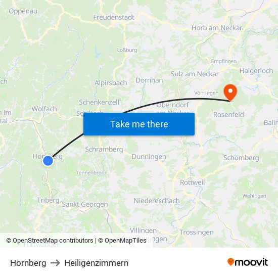 Hornberg to Heiligenzimmern map