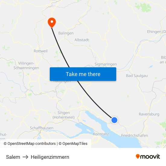 Salem to Heiligenzimmern map