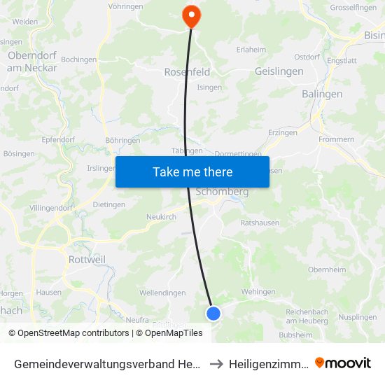 Gemeindeverwaltungsverband Heuberg to Heiligenzimmern map