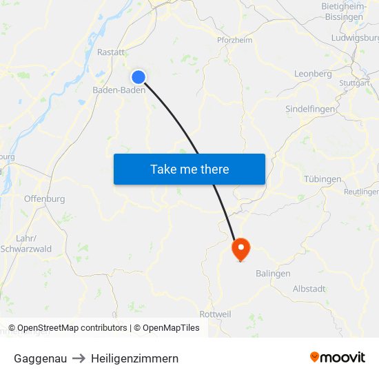 Gaggenau to Heiligenzimmern map