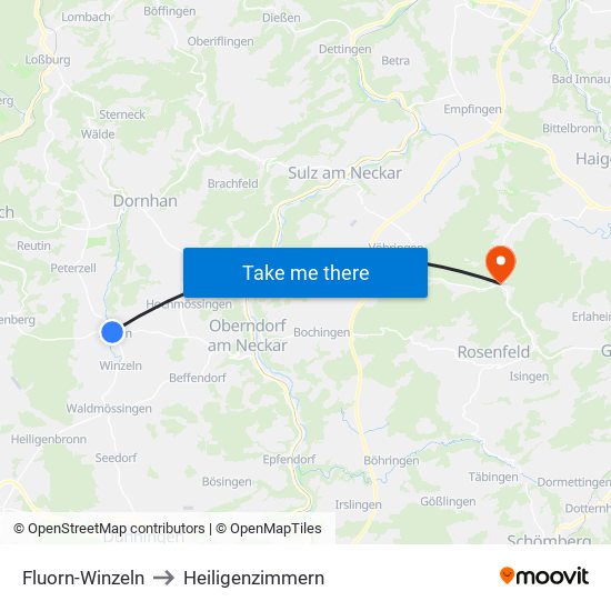 Fluorn-Winzeln to Heiligenzimmern map