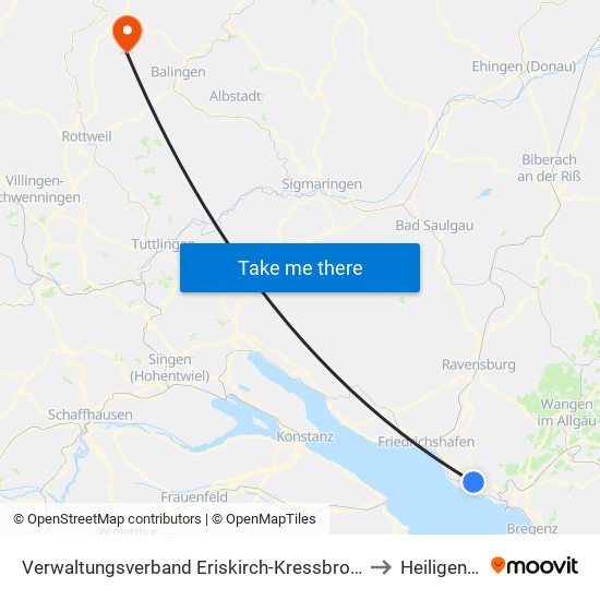 Verwaltungsverband Eriskirch-Kressbronn am Bodensee-Langenargen to Heiligenzimmern map