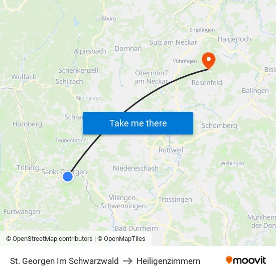 St. Georgen Im Schwarzwald to Heiligenzimmern map