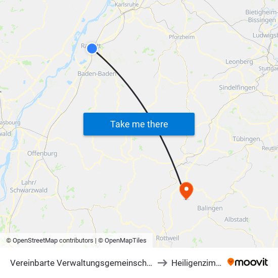 Vereinbarte Verwaltungsgemeinschaft Rastatt to Heiligenzimmern map