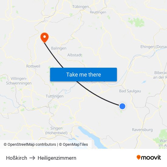 Hoßkirch to Heiligenzimmern map