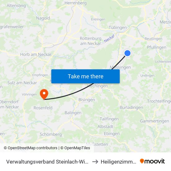 Verwaltungsverband Steinlach-Wiesaz to Heiligenzimmern map