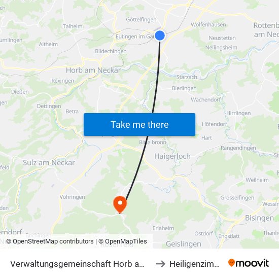 Verwaltungsgemeinschaft Horb am Neckar to Heiligenzimmern map