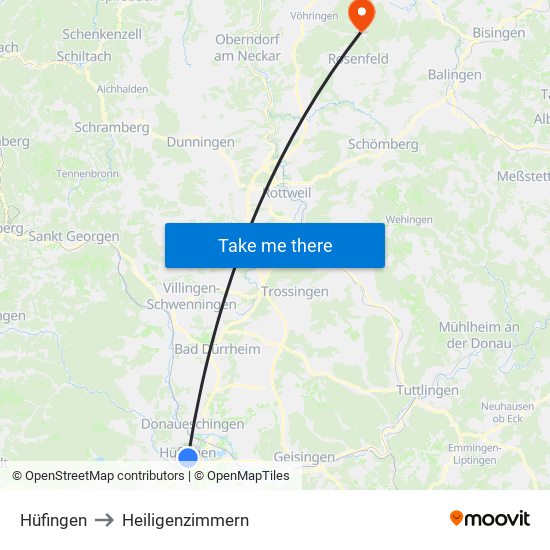 Hüfingen to Heiligenzimmern map