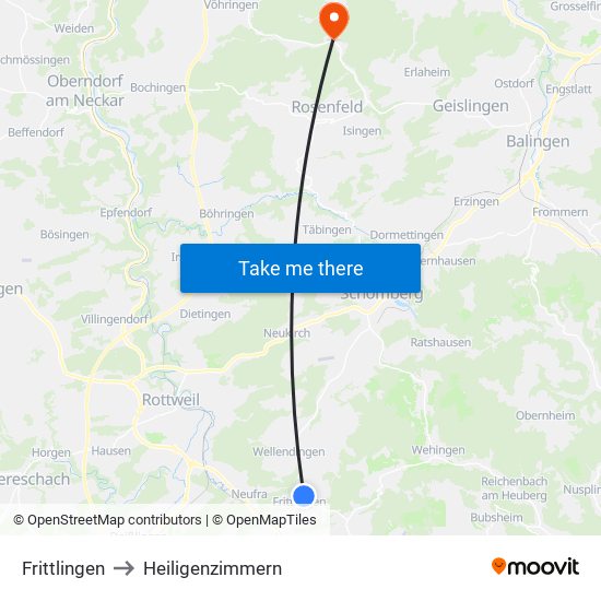 Frittlingen to Heiligenzimmern map