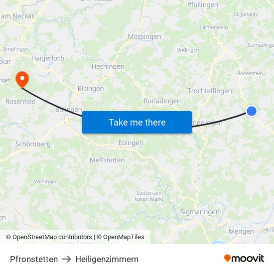 Pfronstetten to Heiligenzimmern map