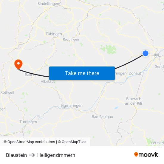 Blaustein to Heiligenzimmern map