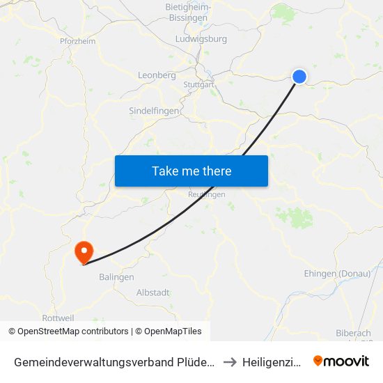 Gemeindeverwaltungsverband Plüderhausen-Urbach to Heiligenzimmern map