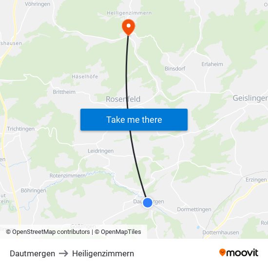 Dautmergen to Heiligenzimmern map